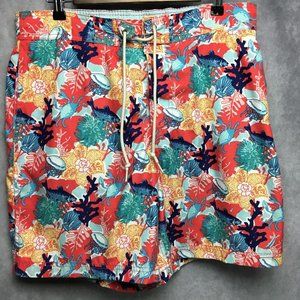 Nautica Men Swim Trunks Shorts L/G 36-38 Pink Blue Coral Fish Graphic Mesh Liner
